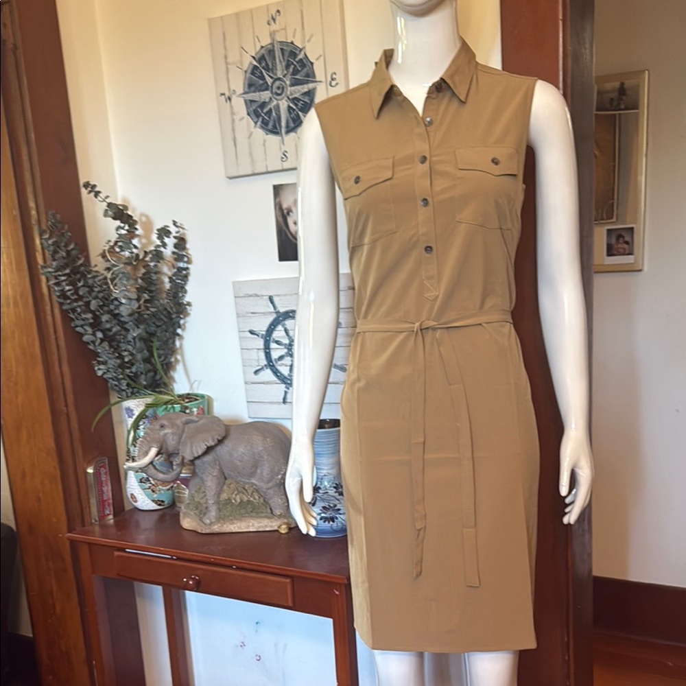 NWT Eddie Bauer size small super soft stretchy summer Sleeveless Tan Shirt Dress